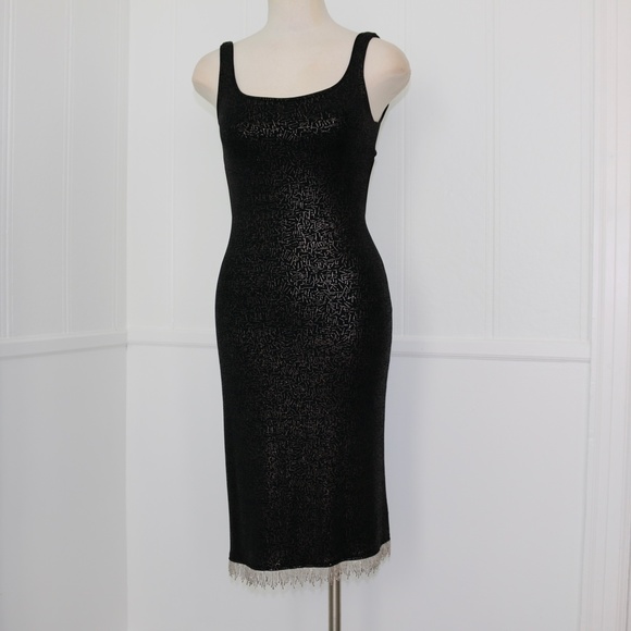 rectangle blanc paris dress metal gold black beaded fringe 2 - Picture 1 of 10